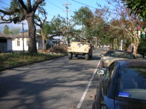 The military patrols in front of my house after Hurricane Katrina:  Hummers, guns, and soldiers