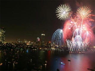 First Night fireworks against the Boston skyline