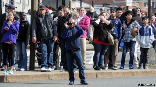 Many of the spectators at the Boston Marathon had cameras on hand