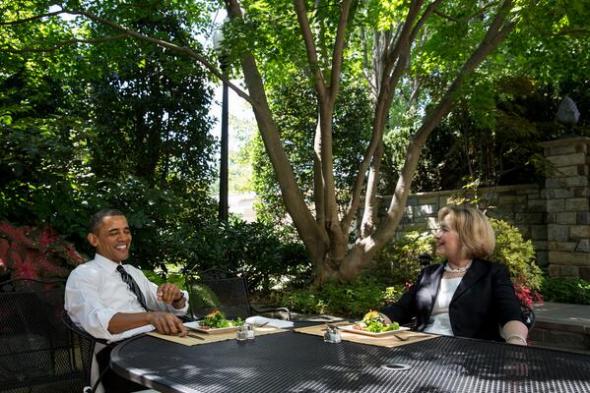Barack Obama and Hillary Clinton have lunch at the White House, July 29, 2013