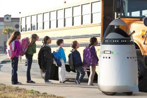 The K5 robot outside a school