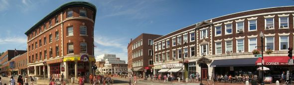 Panoramic view of Harvard Square, Cambridge, MA