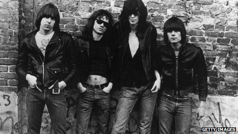 (From left) Johnny Ramone (1948-2004), Tommy Ramone (1952-2014), Joey Ramone (1951-2001) and Dee Dee Ramone (1952-2002) of the American punk group The Ramones (NY Daily News).