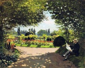 Adolphe Monet Reading in the Garden, Claude Monet
