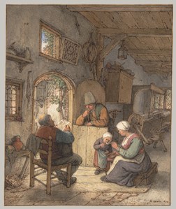 Reading the News at the Weavers' Cottage, 1673, Adriaen van Ostade
