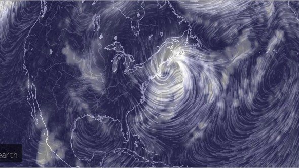 Computer simulation of the wind field associated with the New England storm on Feb. 15, 2015.