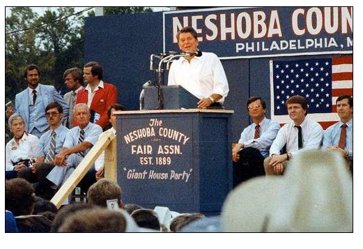 Ronald Reagan kicks off his 1980 presidential campaign in Philadelphia, Mississippi.
