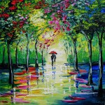 Spring-Painting-Couple-Walking-with-Umbrella-Impressionism