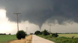 In this Saturday, May 9, 2015 photo provided by Brian Khoury, a tornado touches down in Cisco, Texas. One person was killed Saturday night and another left in critical condition after the tornado hit Cisco, a rural farming and ranch area about 100 miles west of Fort Worth. (Brian Khoury via AP)