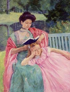 Auguste reading to her daughter, Mary Cassatt