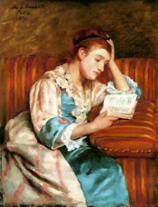 Mrs. Duffee Reading on Striped Sofa, Mary Cassatt