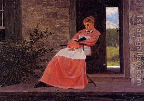 Girl reading on a stone porch, by Winslow Homer