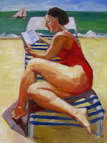 Woman at the beach reading