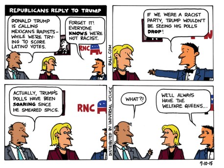 The Republican Party is trying to rein in Donald Trump after his remarks saying that many Mexican immigrants are rapists and criminals. They don't want anyone to think the GOP is a racist party, even though history, and the fact that Trump is now running second in the polls, indicate otherwise.