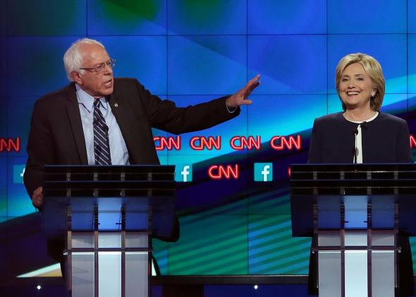 Bernie Sanders and Hillary Clinton at the Oct. 13 CNN debate