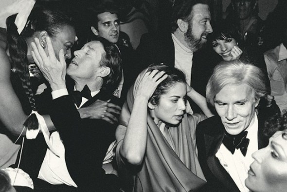 Halston, Bianca Jagger, Jack Haley Jr, his wife Liza Minnelli and Andy Warhol at a New Year's Eve party at Studio 54 in 1978.