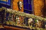 Mardi Gras decorations on a Bourbon Street balcony, French Quarter, New Orleans, Louisiana&nbsp;USA