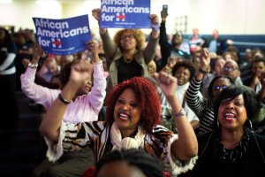Supporters cheer Hillary at SC rally.