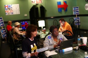 Jackie DeBose, center right, with her friends at Clinton field office