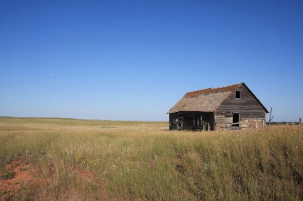 Barn and blue sky in North Dakota