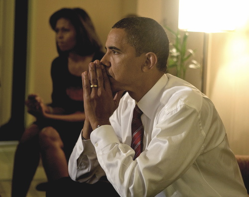 The Obamas watching election returns in 2008.
