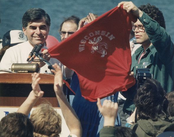 Michael Dukakis, winner of the Wisconsin Primary, 1988.
