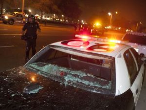 Costa Mesa police car wrecked by anti-Trump protesters