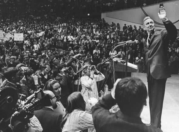 Eugene McCarthy after winning the Wisconsin primary in 1968