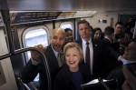 U.S. Democratic presidential candidate Hillary Clinton rides the subway in New&nbsp;York
