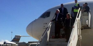 Bernie and Jane Sanders disembark from chartered Delta 767 in Rome.