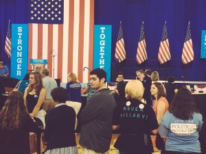 People beginning to gather for the event in Portsmouth, NH.