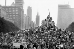 Protesters forming a human pyramid in Grant Park Chicago&nbsp;1968