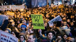 epa05624834 People participate in a protest against the election of Donald Trump as President of the United States in New York, New York, USA, 09 November 2016. President-elect Donald Trump will become the 45th President of the United States of America to serve from 2017. EPA/ALBA VIGARAY