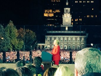 Hillary Clinton speaking in Philadelphia last night.