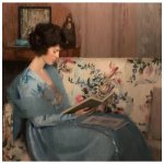 Louise Williams Jackson Oil Painting Portrait of Woman Reading a Book on a&nbsp;Sofa