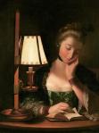Woman Reading By A Paper Bell Shade by Henry Robert&nbsp;Morland