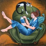 Brooke, David – Reading a book, watched by a&nbsp;cat