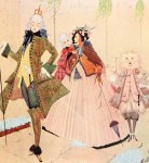 The Marquis gave his hand to the princess, and followed the king, who went up first.” Illustrations by Harry Clarke. Published in The Fairy Tales of Charles Perrault, Charles Perrault (1922), George G. Harrap & Co.&nbsp;LTD.