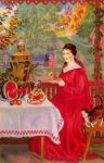 Merchant’s Wife Drinking Tea (in the company of her cat) 1920, Boris&nbsp;Kustodiev