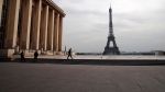 Police officers patrol the empty Trocadero plaza next to the Eiffel Tower in Paris on March 17.Francois Mori&nbsp;AP