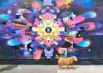A dog walks past a mural depicting a coronavirus cell, Dublin, Ireland, Photo by Aidan Crawley,&nbsp;EPA
