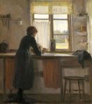 Interior with a young woman cooking, Knud Erik&nbsp;Larsen