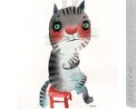 Very Introvert Cat Sitting on a Red Chair, by Nastya&nbsp;Ozozo