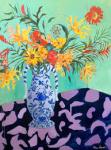 Arum, irises and mimosa, Blue vase with flowers on a blue tablecloth, 1913, Henri&nbsp;Matisse