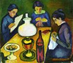 three-women-at-the-table-by-the-lamp August Macke