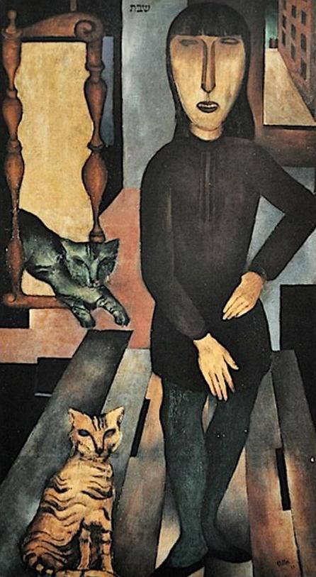 Jankel Adler, woman and two cats