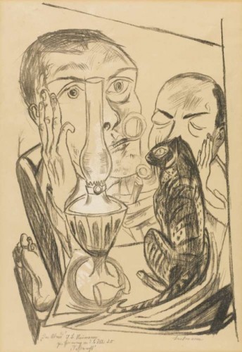 Max Beckmann, Self portrait with cat and lamp