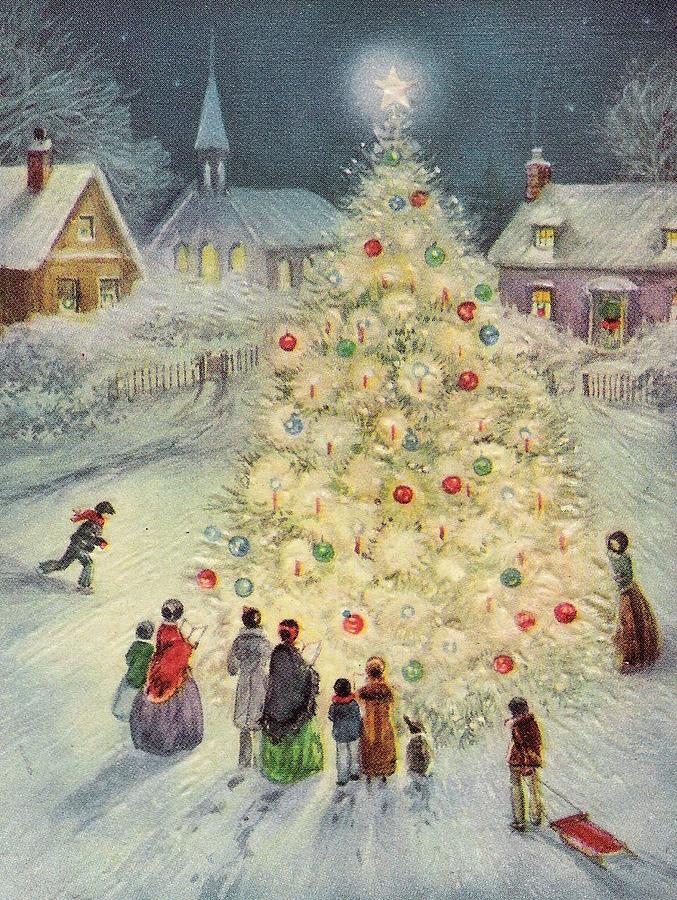 christmas-illustration-900-vintage-christmas-cards-decorated-christmas-tree-tuscan-afternoon