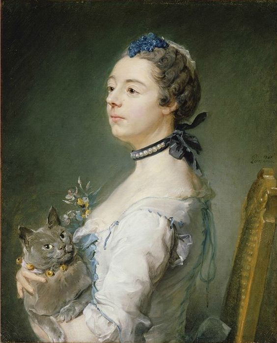 Jean-Baptiste Perronneau, Portrait of Magdaleine Pinceloup de la Grange and kitty.