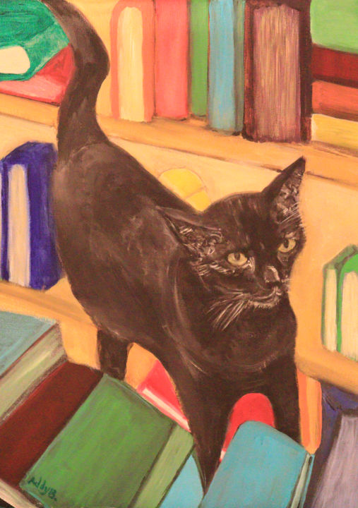 Cat on books by Addy Balajadia